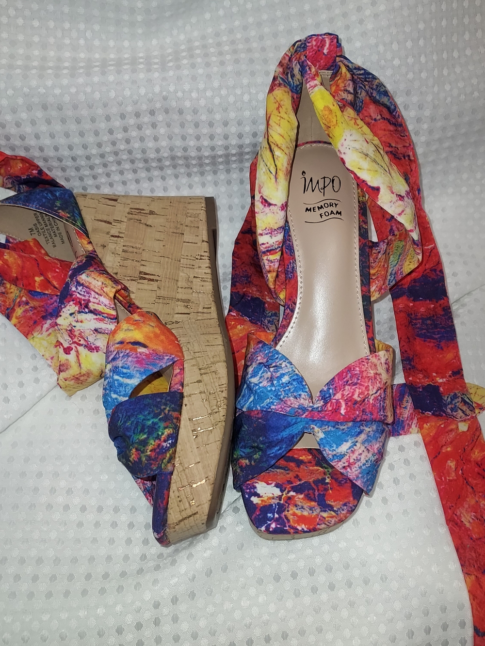Impo Multicolor Printed Cork Wedge Sandals 7M